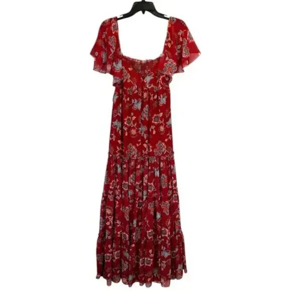 Sachin + Babi Floral Kara tiered chiffon empire sweetheart neck Maxi dress red - Picture 3 of 6